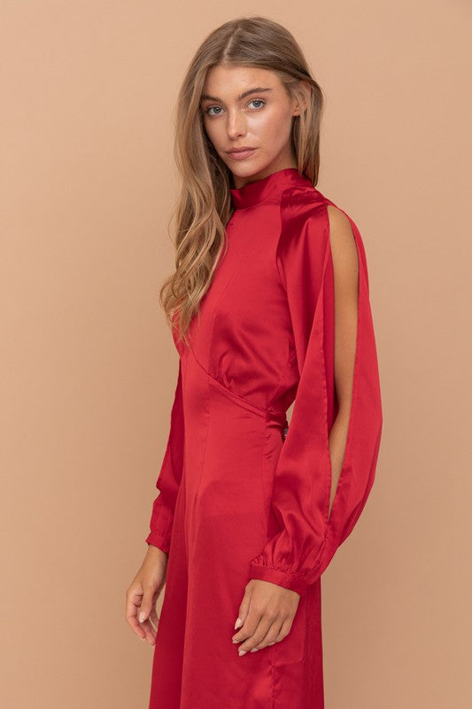 The Mariah Red Satin Open-Back Jumpsuit